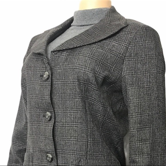 Larry Levine Blazer Glen Plaid Longline patched elbow gray curve Lapel size 10 - Picture 10 of 17
